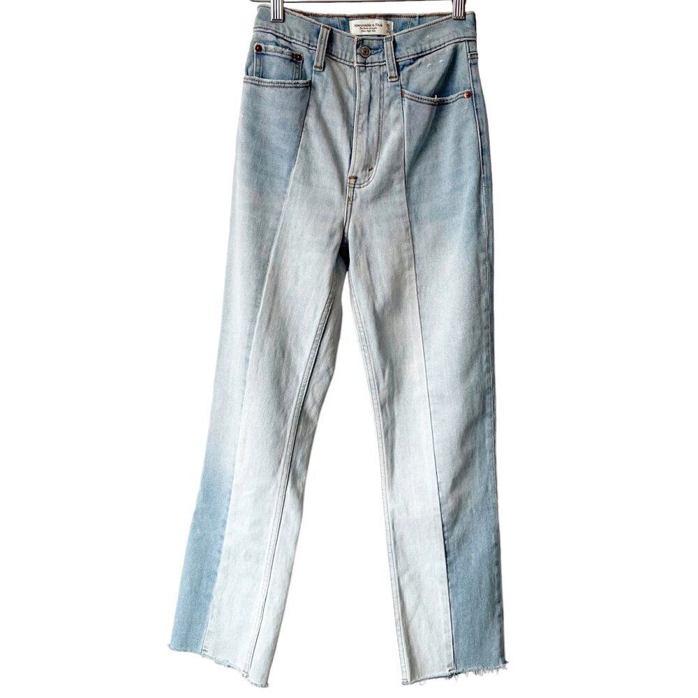 Abercrombie & Fitch Light Wash Color Block The Ankle Straight Ultra High Rise 0